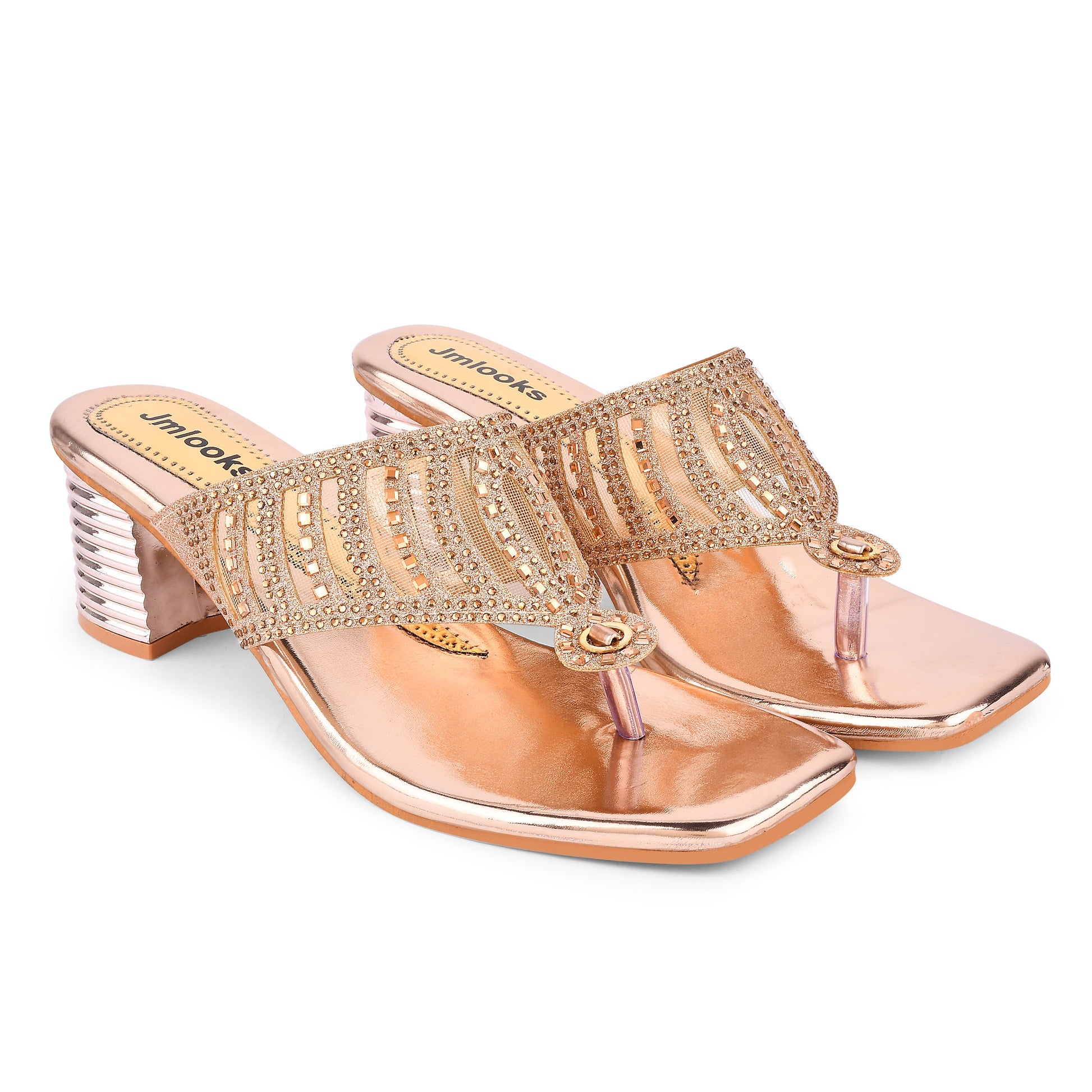Jm Looks open-toe heels with an embellished broad strap and a textured block heel
 Sultan