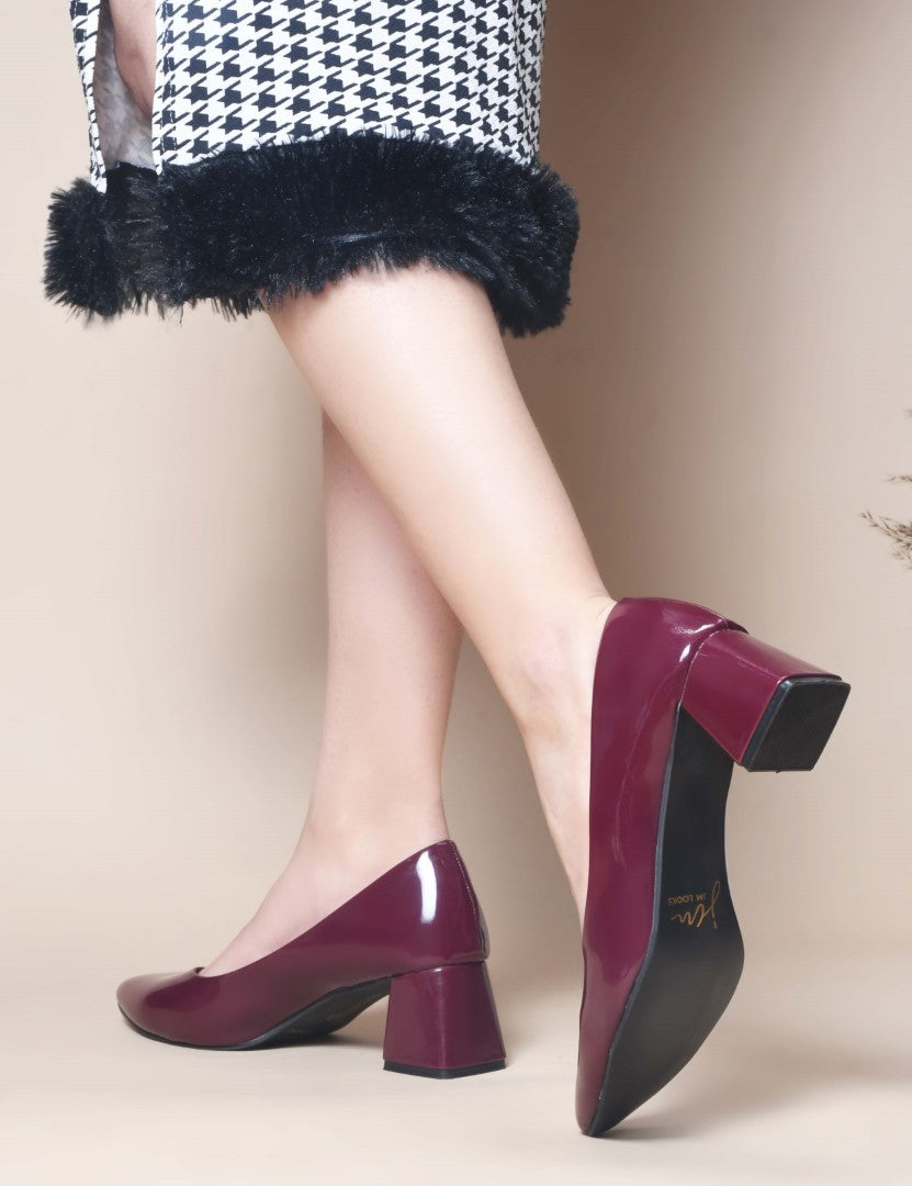 Jm Looks elegant pointed toe block heel pumps
 Cherry