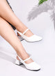 Slingback Glossy Block Heels With Buckle in White / 34
