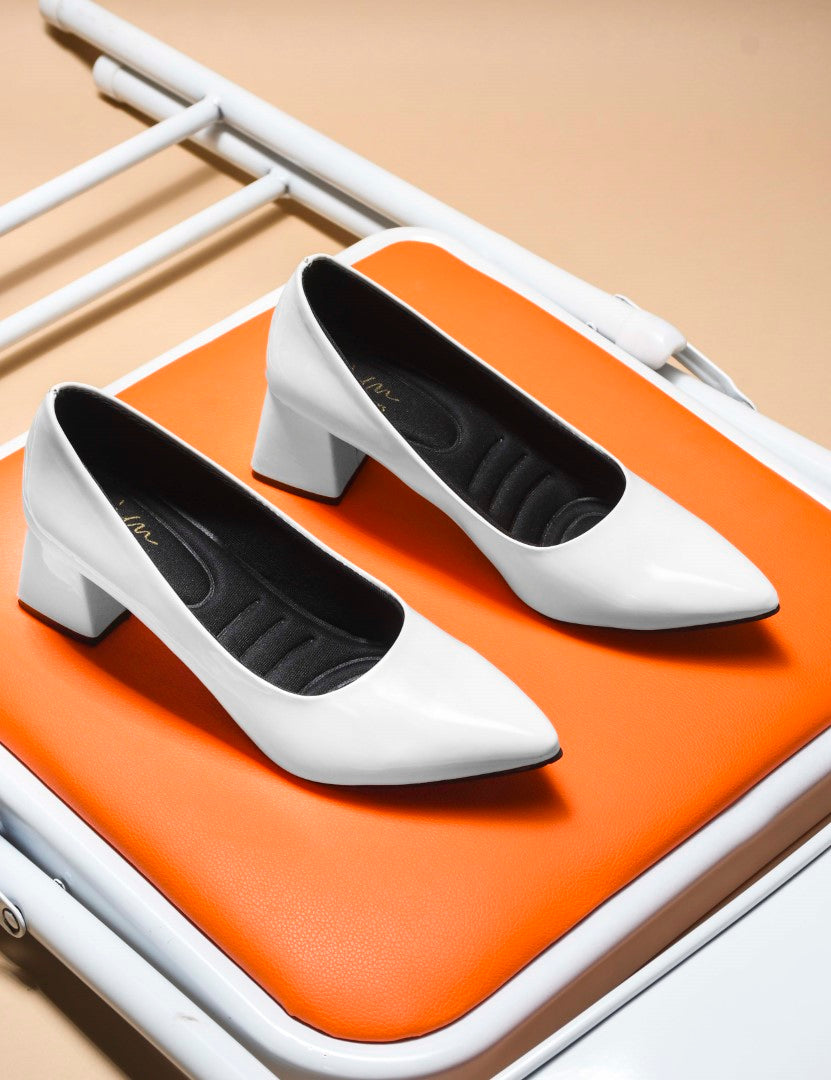 Jm Looks elegant pointed toe block heel pumps
 White