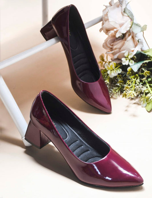 Jm Looks elegant pointed & closed toe block heel pumps Cherry