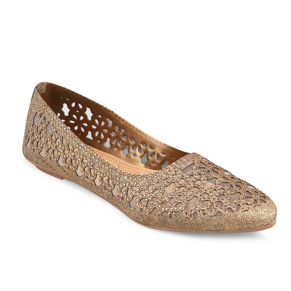 Embellished Cut-Work Pointed-Toe Ballerinas: Flats for Women & Girls Copper