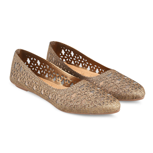 Embellished Cut-Work Pointed-Toe Ballerinas: Flats for Women & Girls Copper