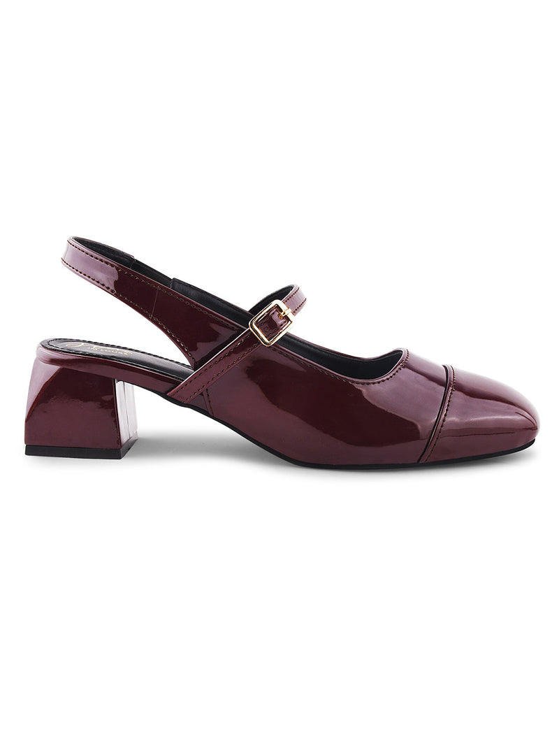Mary Jane Slingback Glossy Block Heels Belly for women Cherry