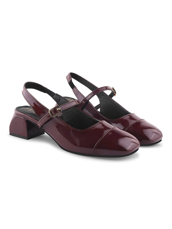Mary Jane Slingback Glossy Block Heels Belly for women Cherry