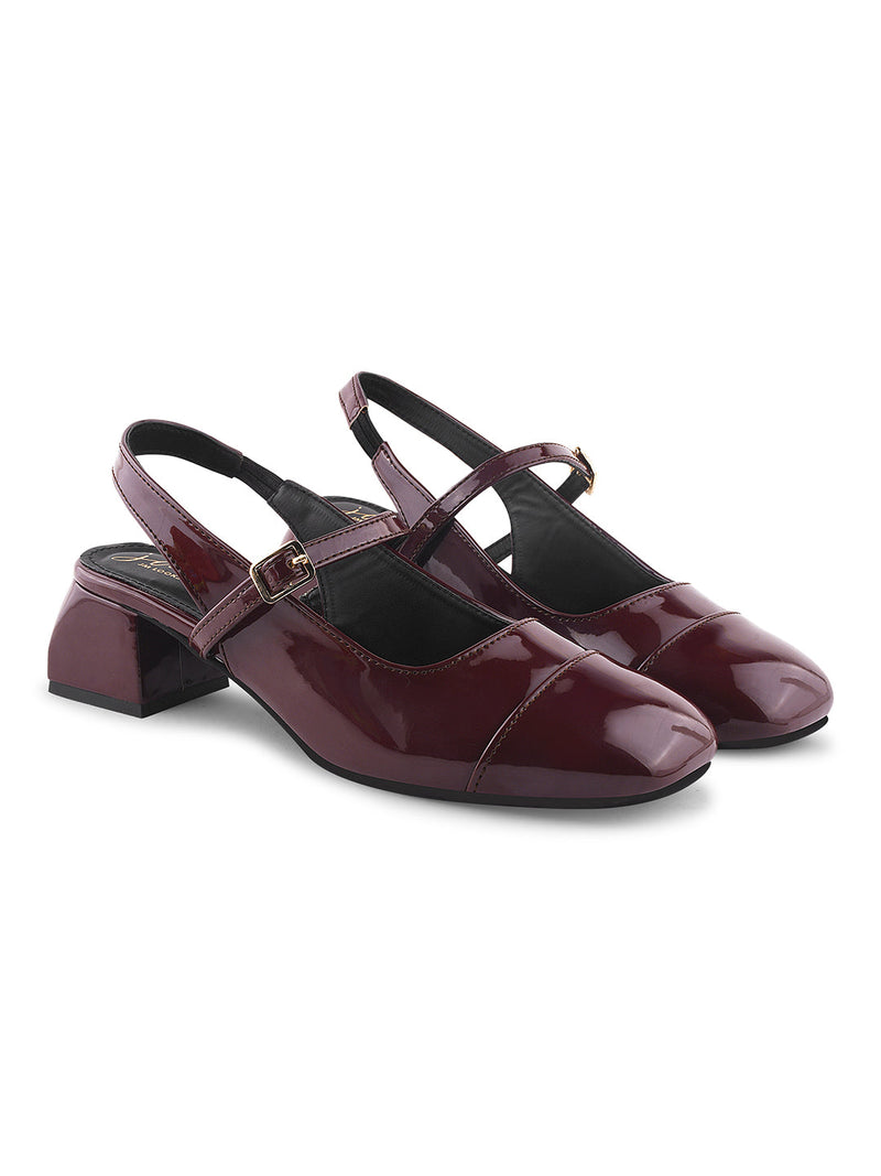 Mary Jane Slingback Glossy Block Heels Belly for women Cherry