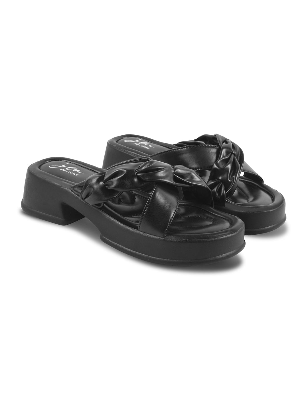 Jm Looks platform sandals featuring a knotted front strap
 Black