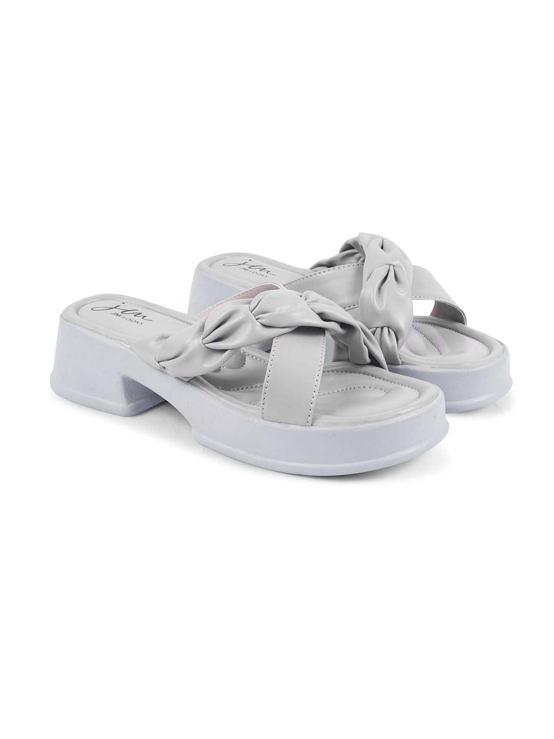 Jm Looks platform sandals featuring a knotted front strap
 Grey