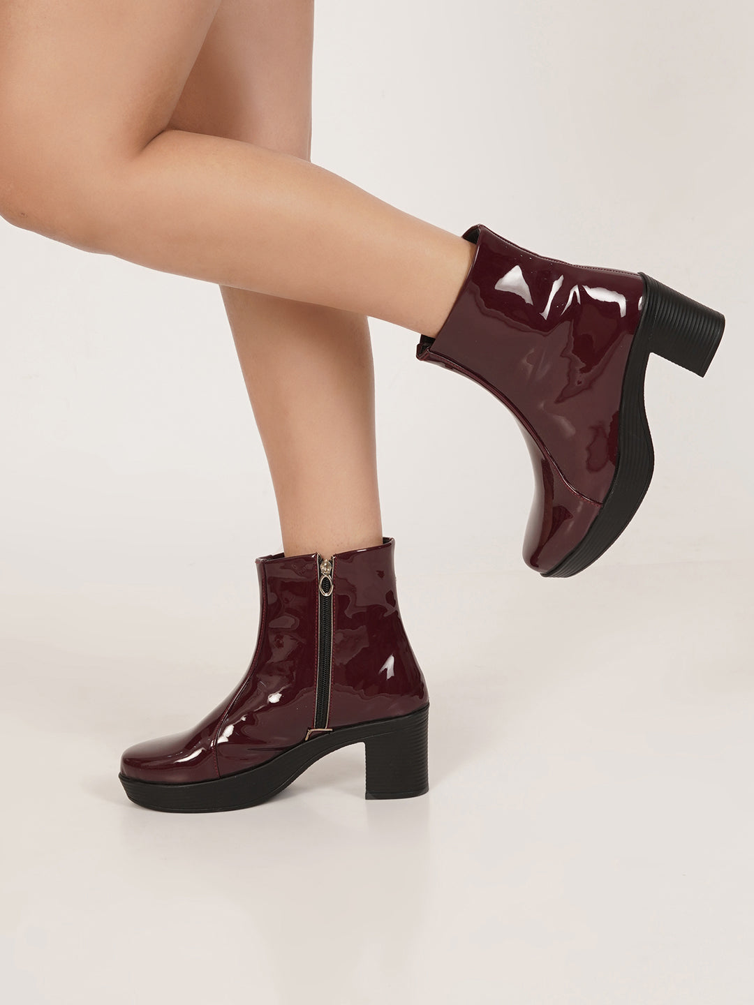 Glossy Finish Block Heel Boot for Women