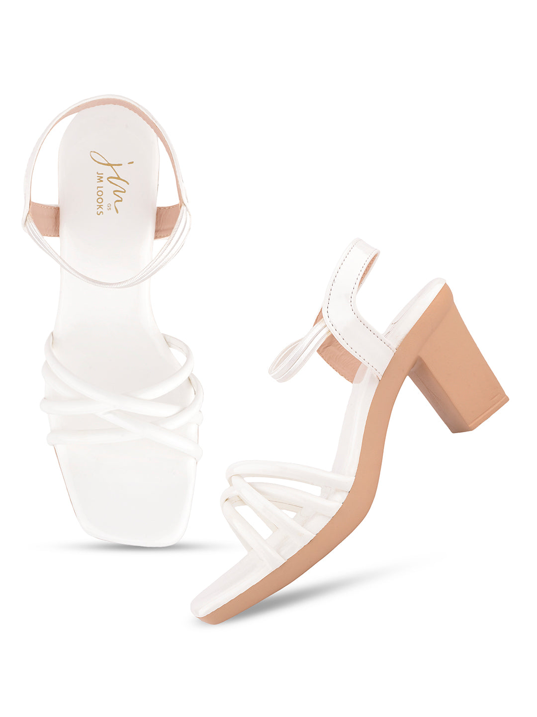 Glossy Finish Strap Block Heel Sandals