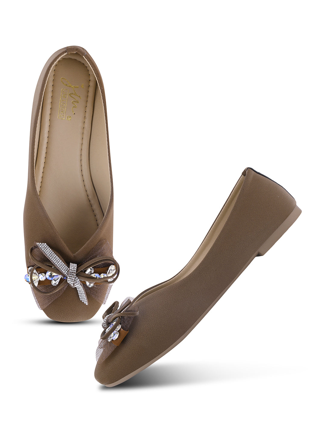 JM LOOKS Pointed Toe Mesh Bow Flat Sandals with Crystal Trim Accent