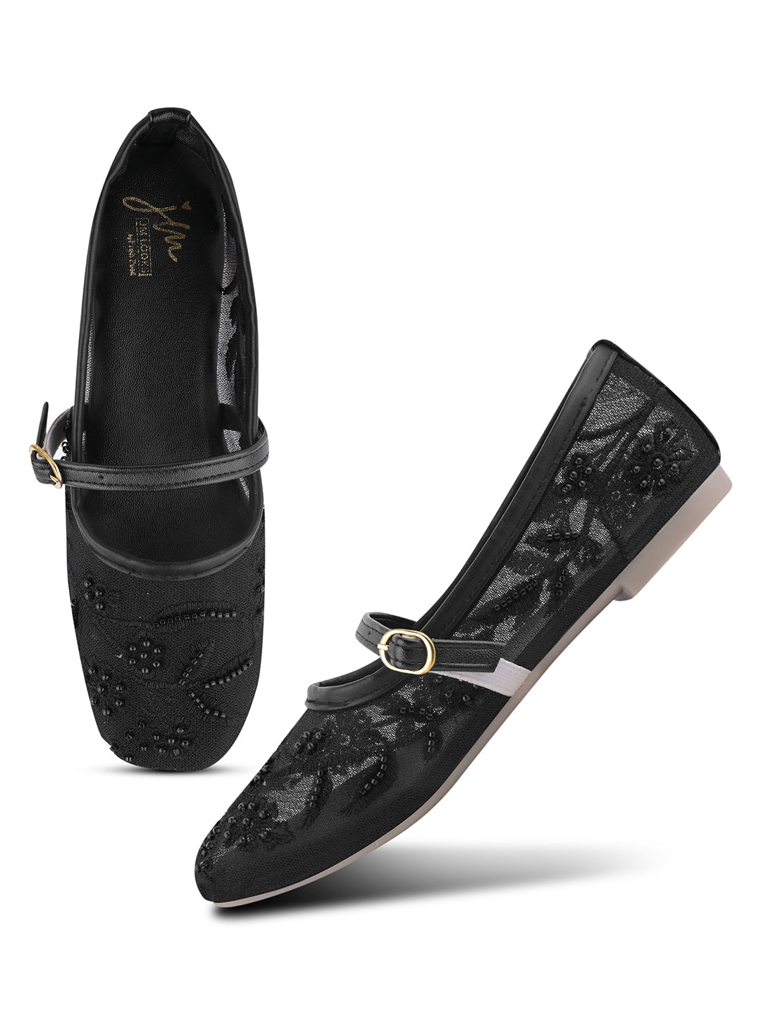 Embroidered Floral Mesh Flat Jutti Shoes for Women