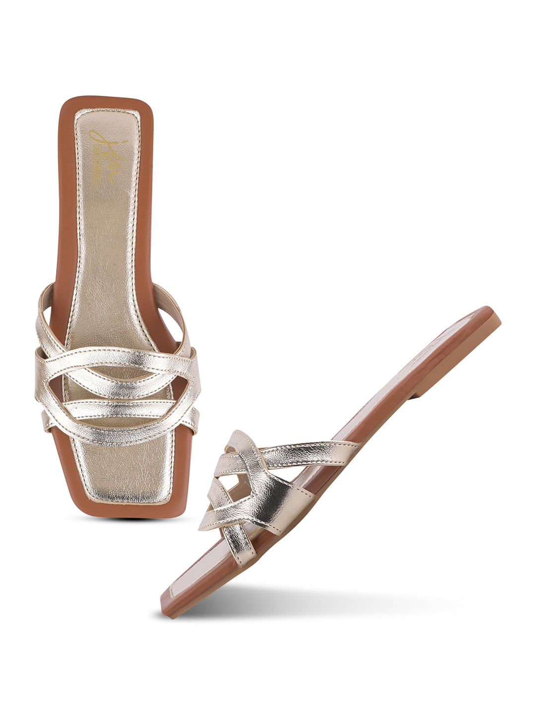 Women Multi-Strap Square Toe Flat Slide Sandals