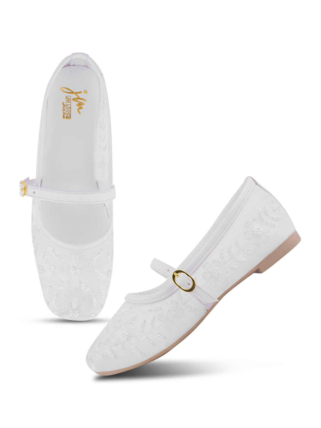 Floral Embroidered Sheer Mesh Mary Jane Flat Juttis
