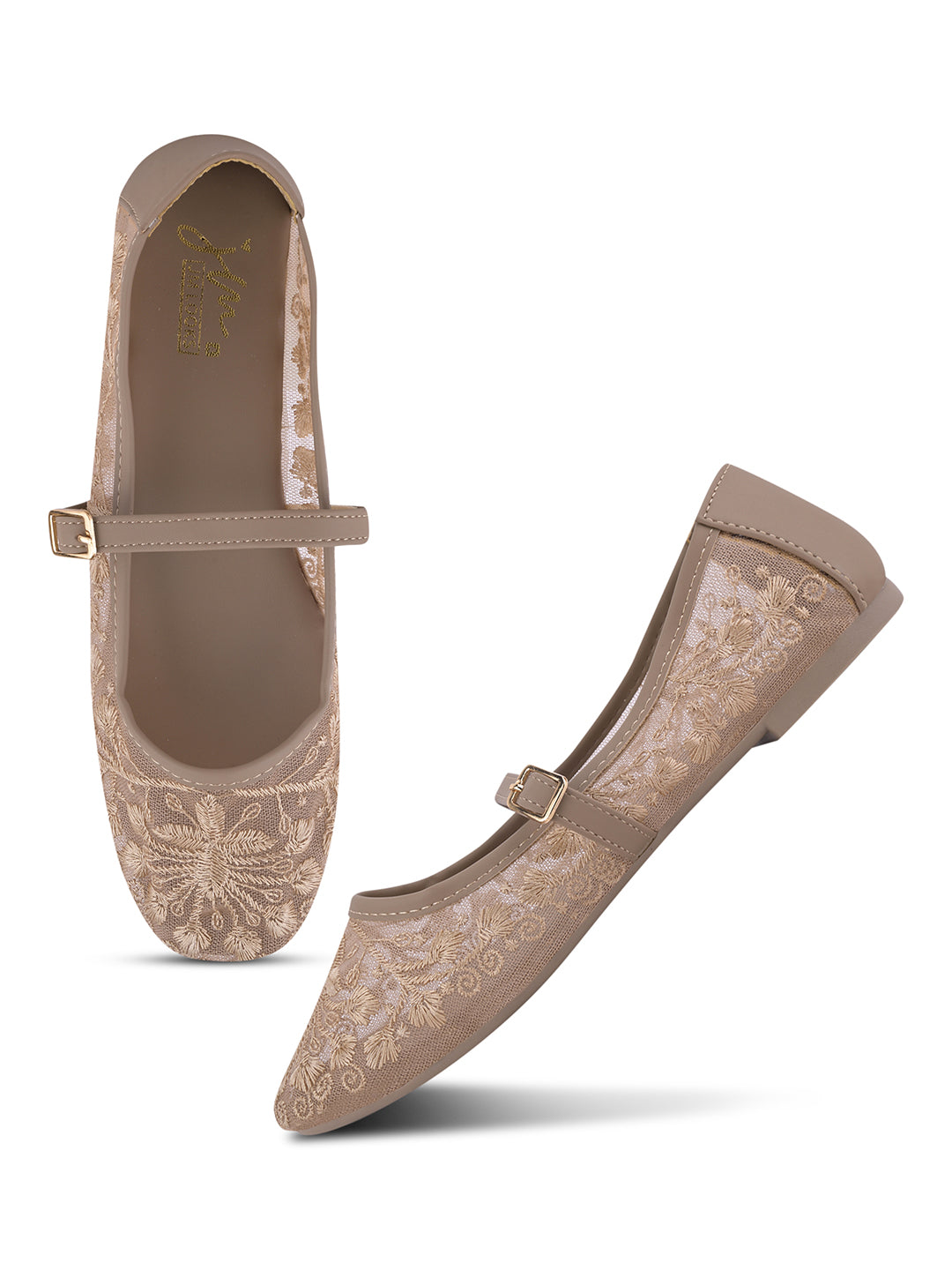JM LOOKS Floral Embroidered Sheer Flat Sandals with Buckle Strap