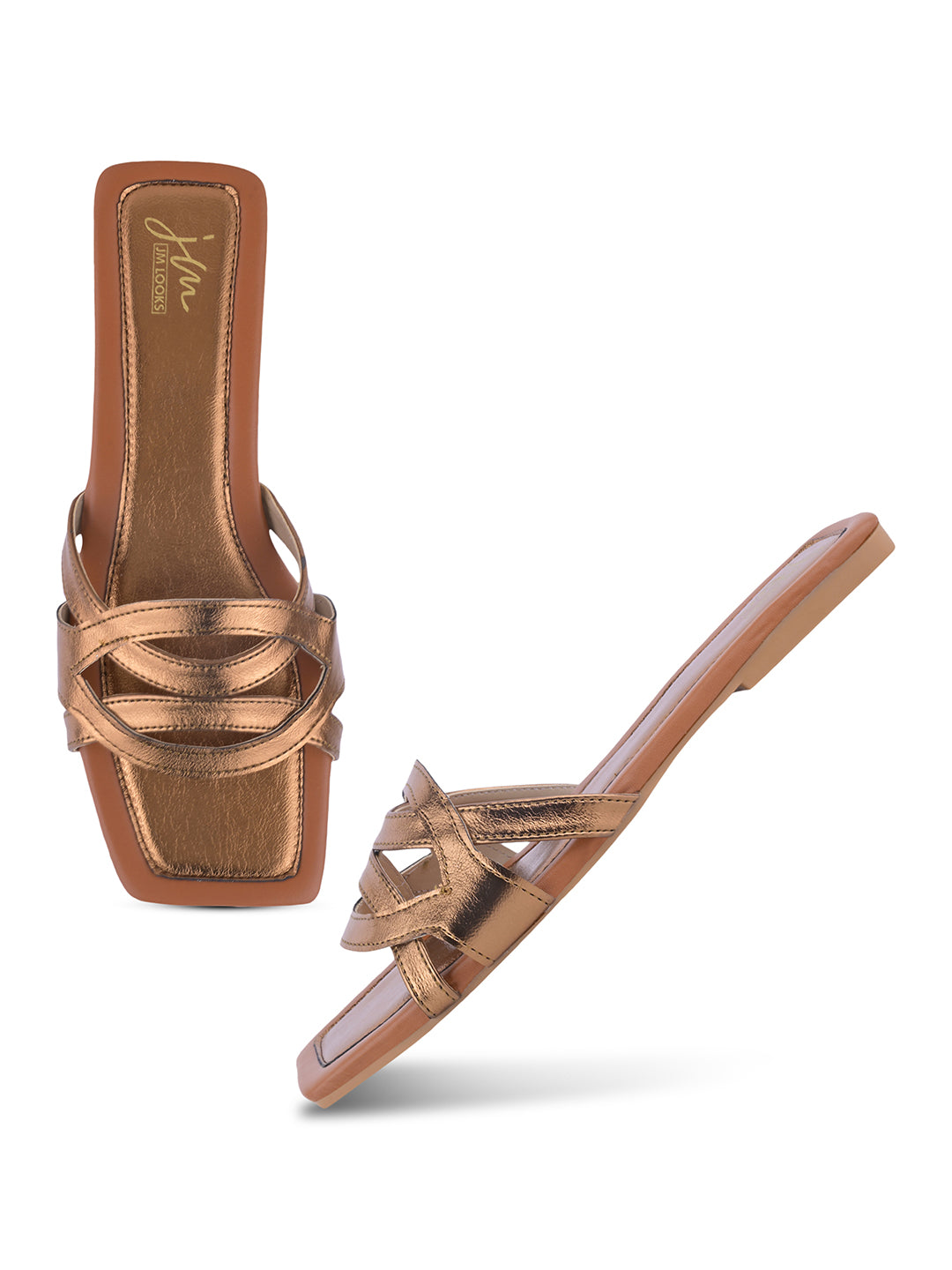 Women Multi-Strap Square Toe Flat Slide Sandals