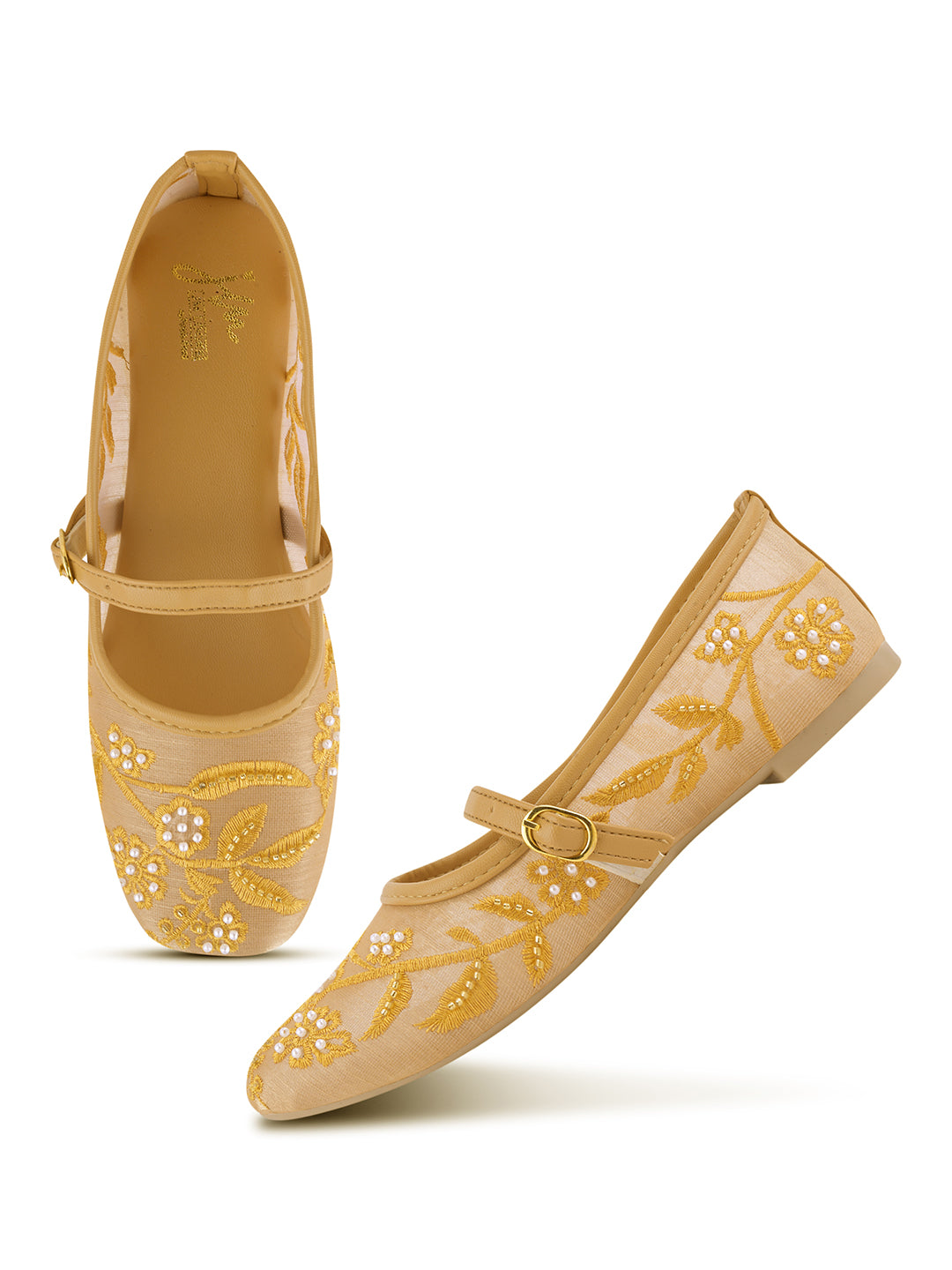 Embroidered Floral Mesh Flat Jutti Shoes for Women