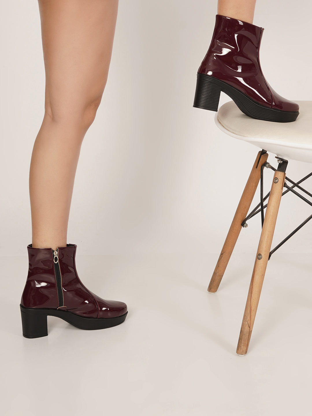 Glossy Finish Block Heel Boot for Women