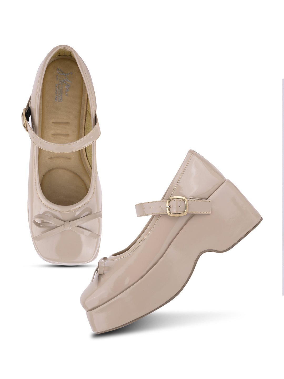 JM LOOKS Glossy Cherry Chunky Platform Mary Jane Shoes with Bow