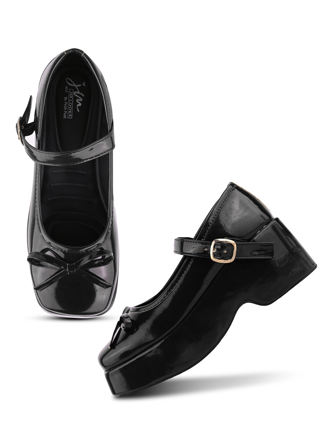 JM LOOKS Glossy Cherry Chunky Platform Mary Jane Shoes with Bow