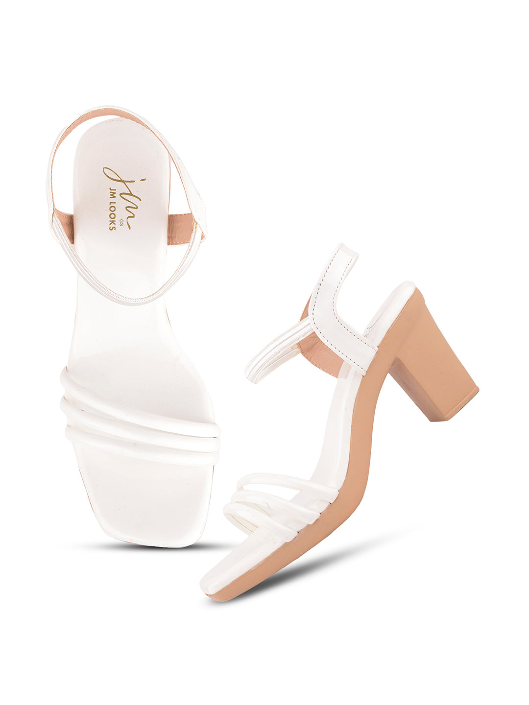 Glossy Finish Strap Block Heel Sandals for Women