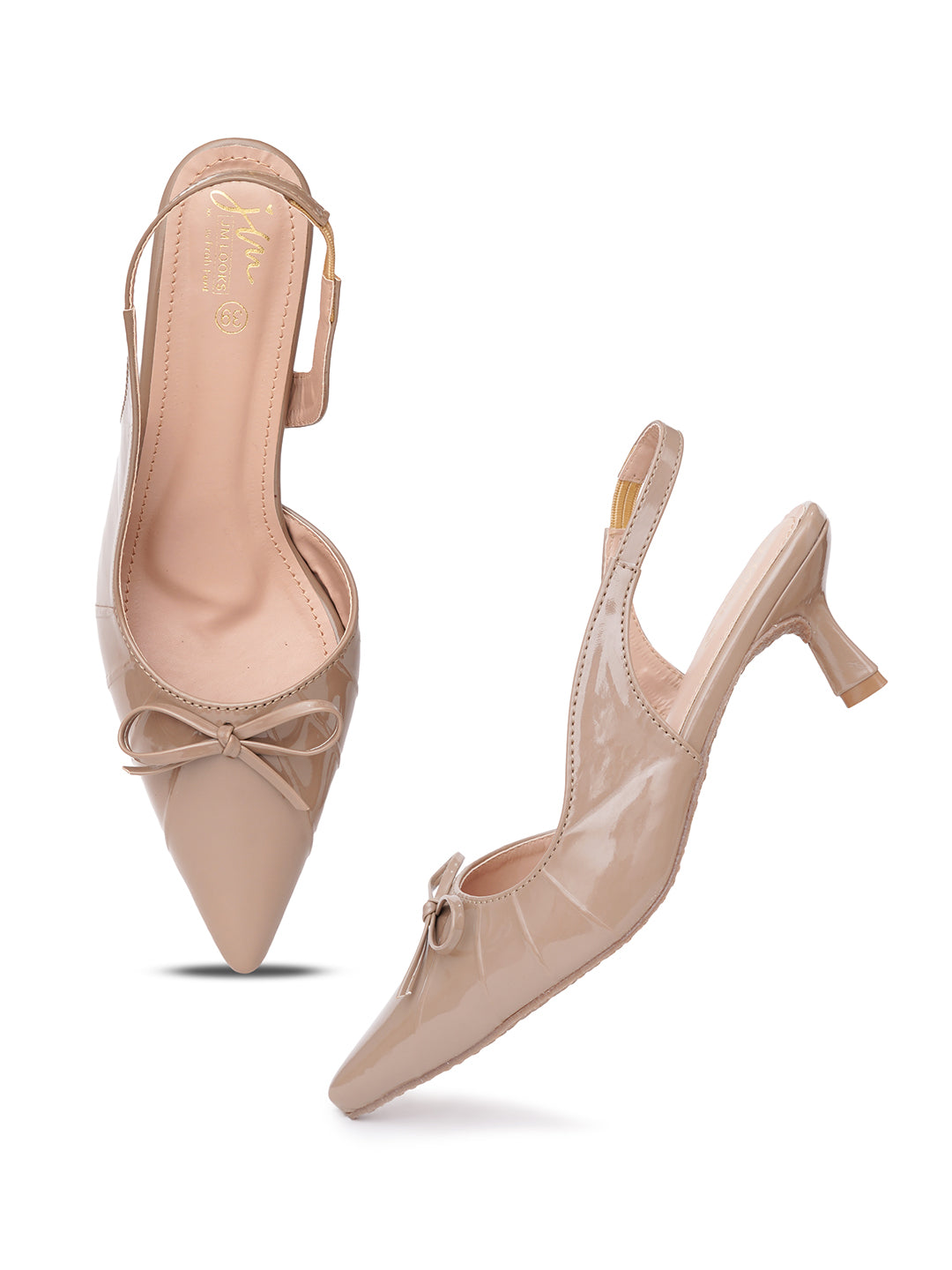JM LOOKS Pointed Toe Slingback Kitten Heels with Bow Accent