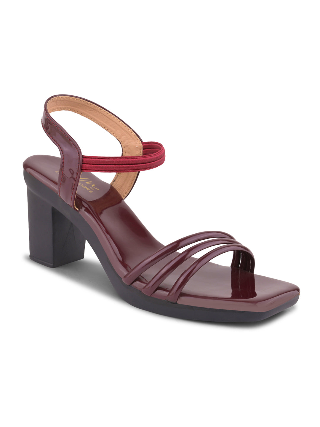 Glossy Finish Strap Block Heel Sandals for Women
