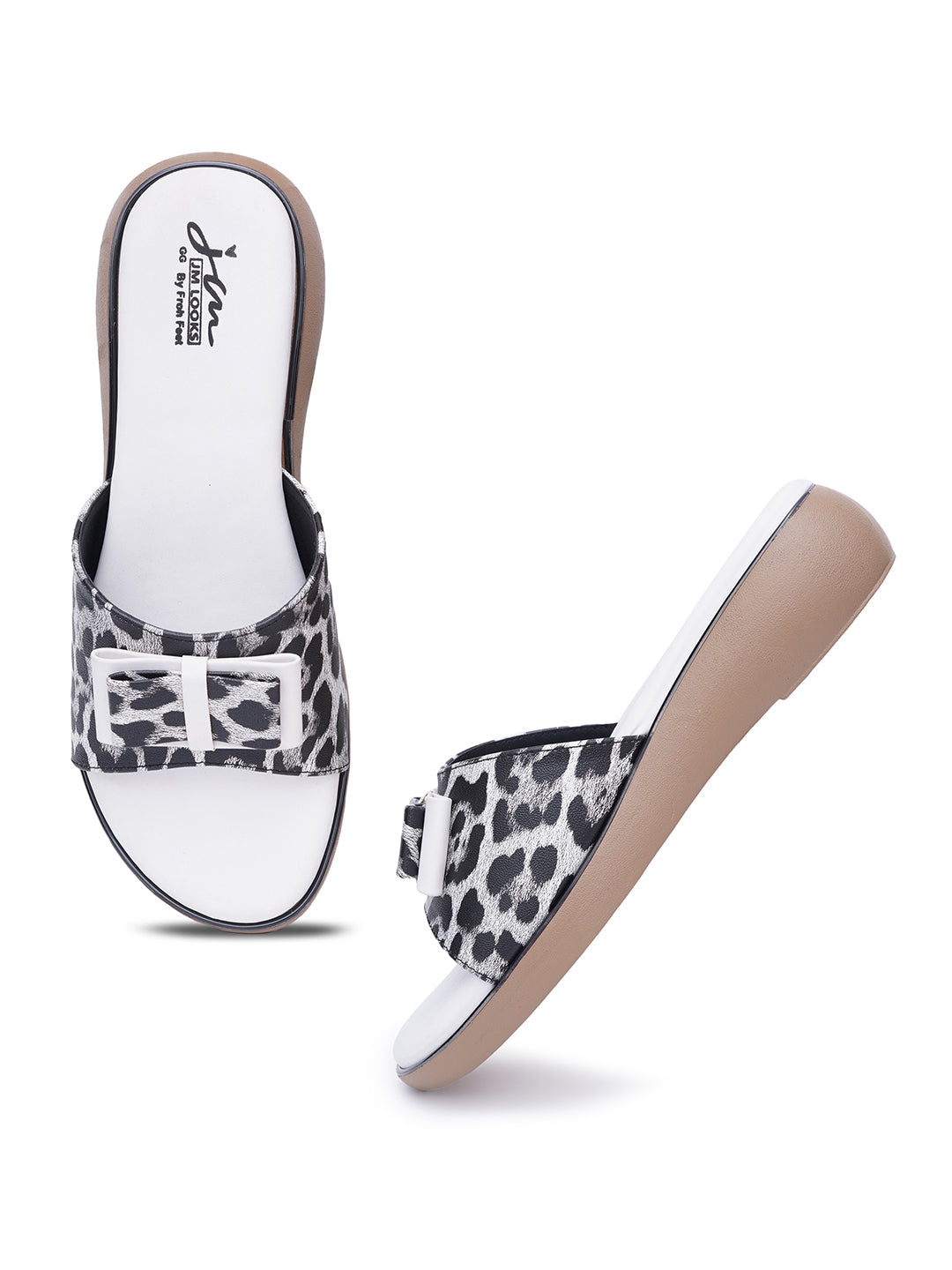 JM LOOKS Leopard Print Slide Sandals with Buckle Accent