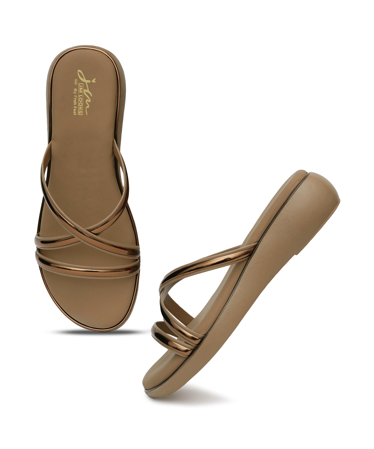 JM LOOKS Metallic Multi-Strap Wedge Slide Sandals