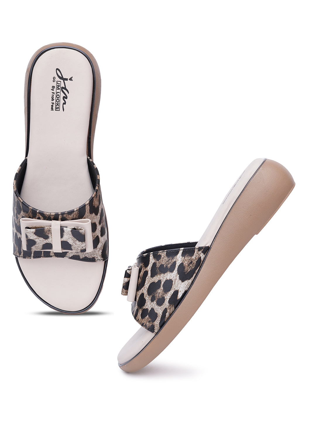 JM LOOKS Leopard Print Slide Sandals with Buckle Accent