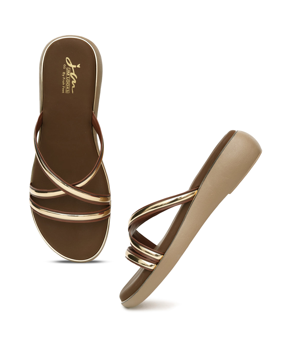 JM LOOKS Metallic Multi-Strap Wedge Slide Sandals