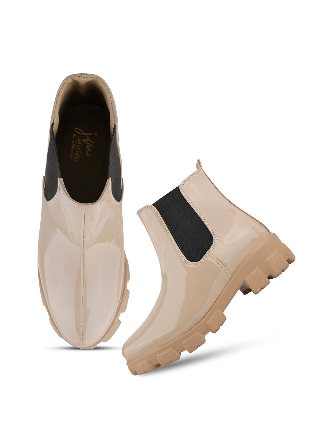 Glossy Finish Lug Sole Chelsea Boots for Women