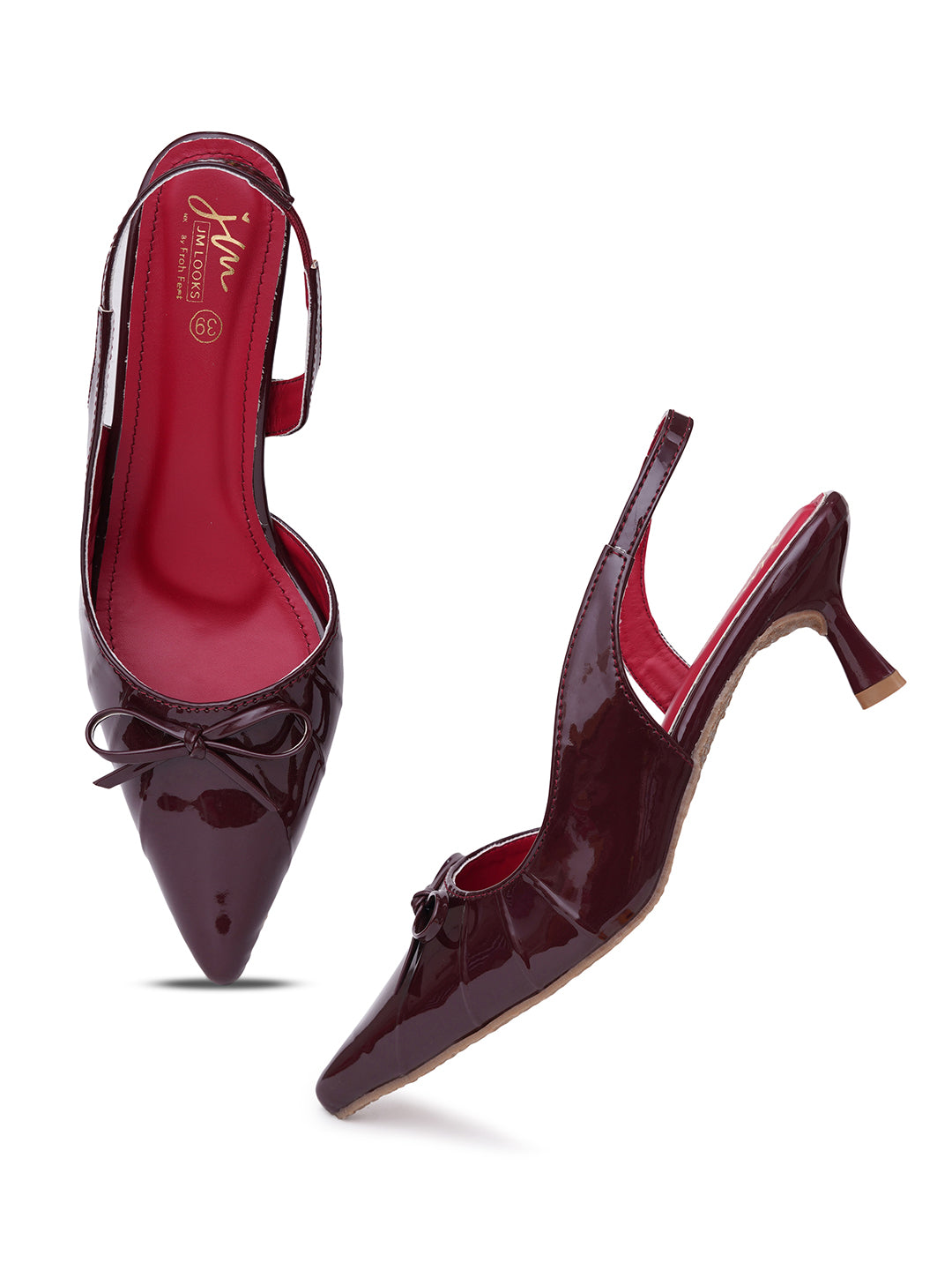 JM LOOKS Pointed Toe Slingback Kitten Heels with Bow Accent