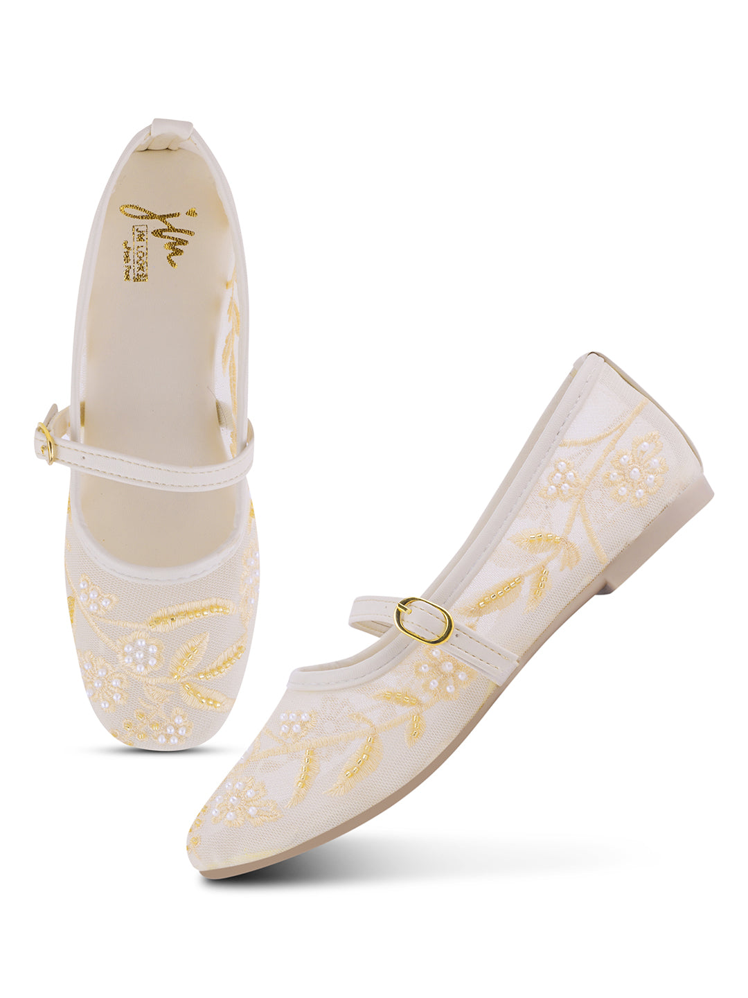Embroidered Floral Mesh Flat Jutti Shoes for Women