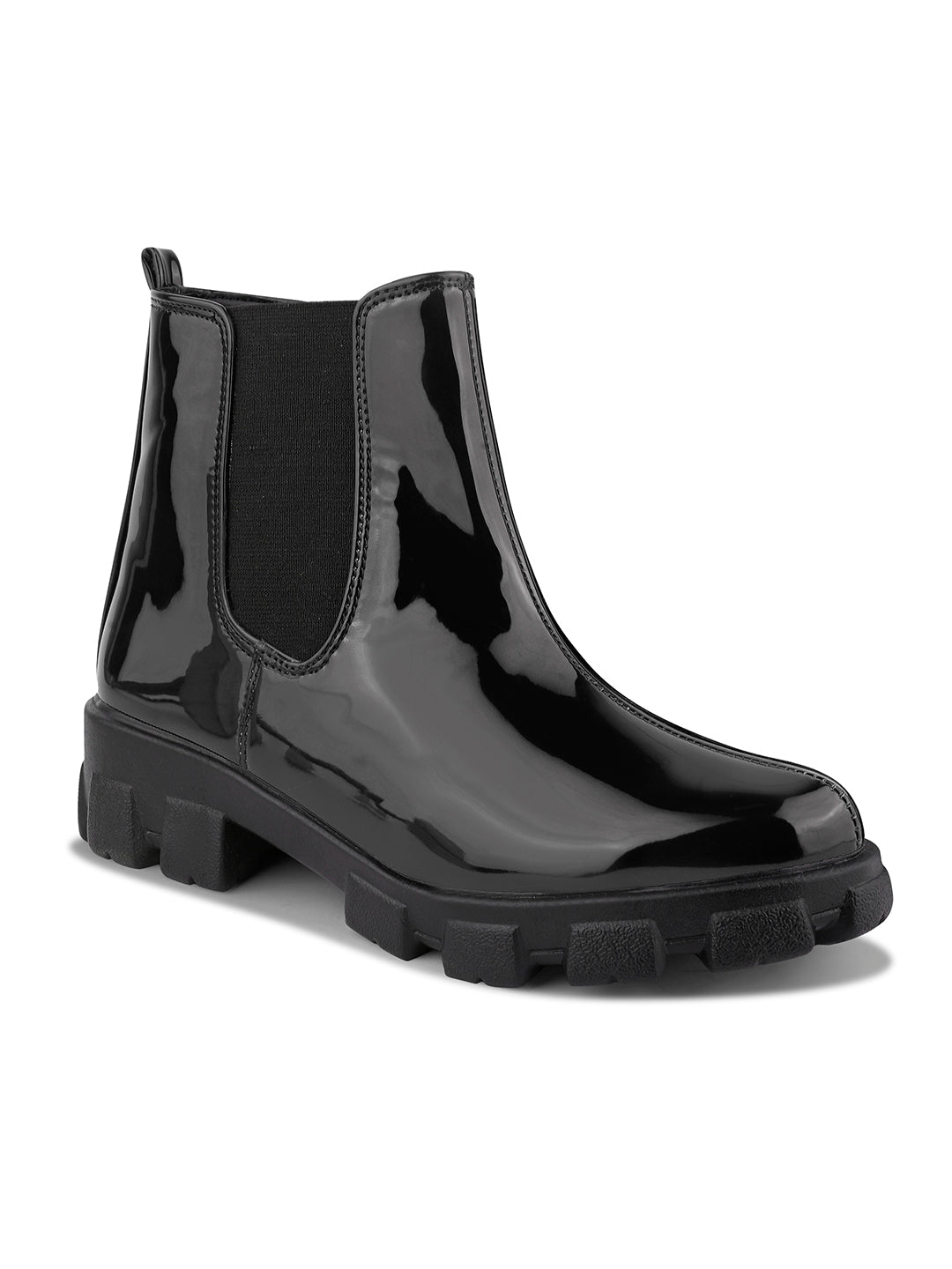 Glossy Finish Lug Sole Chelsea Boots for Women