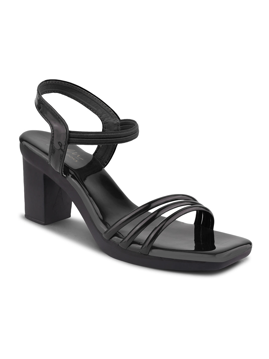 Glossy Finish Strap Block Heel Sandals for Women