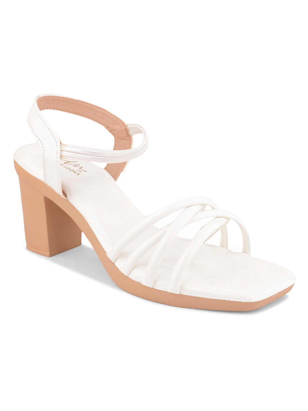 Glossy Finish Strap Block Heel Sandals