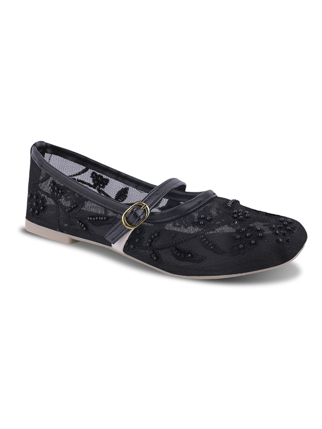 Embroidered Floral Mesh Flat Jutti Shoes for Women