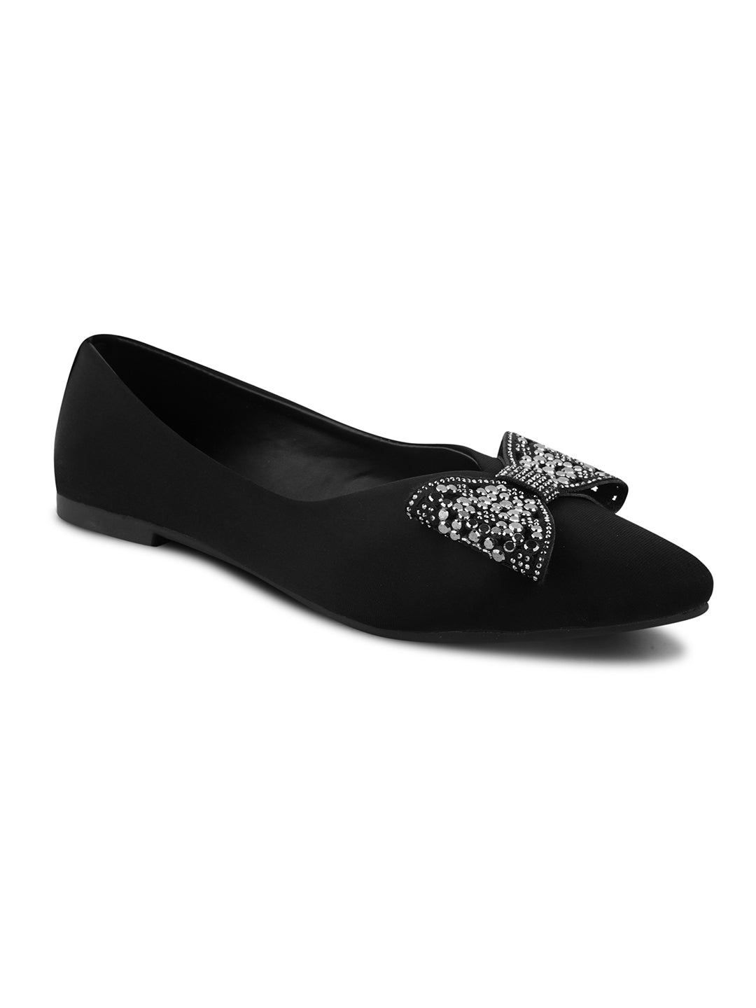 JM LOOKS Pointed Toe Bow Flat Sandals with Crystal Embellishments