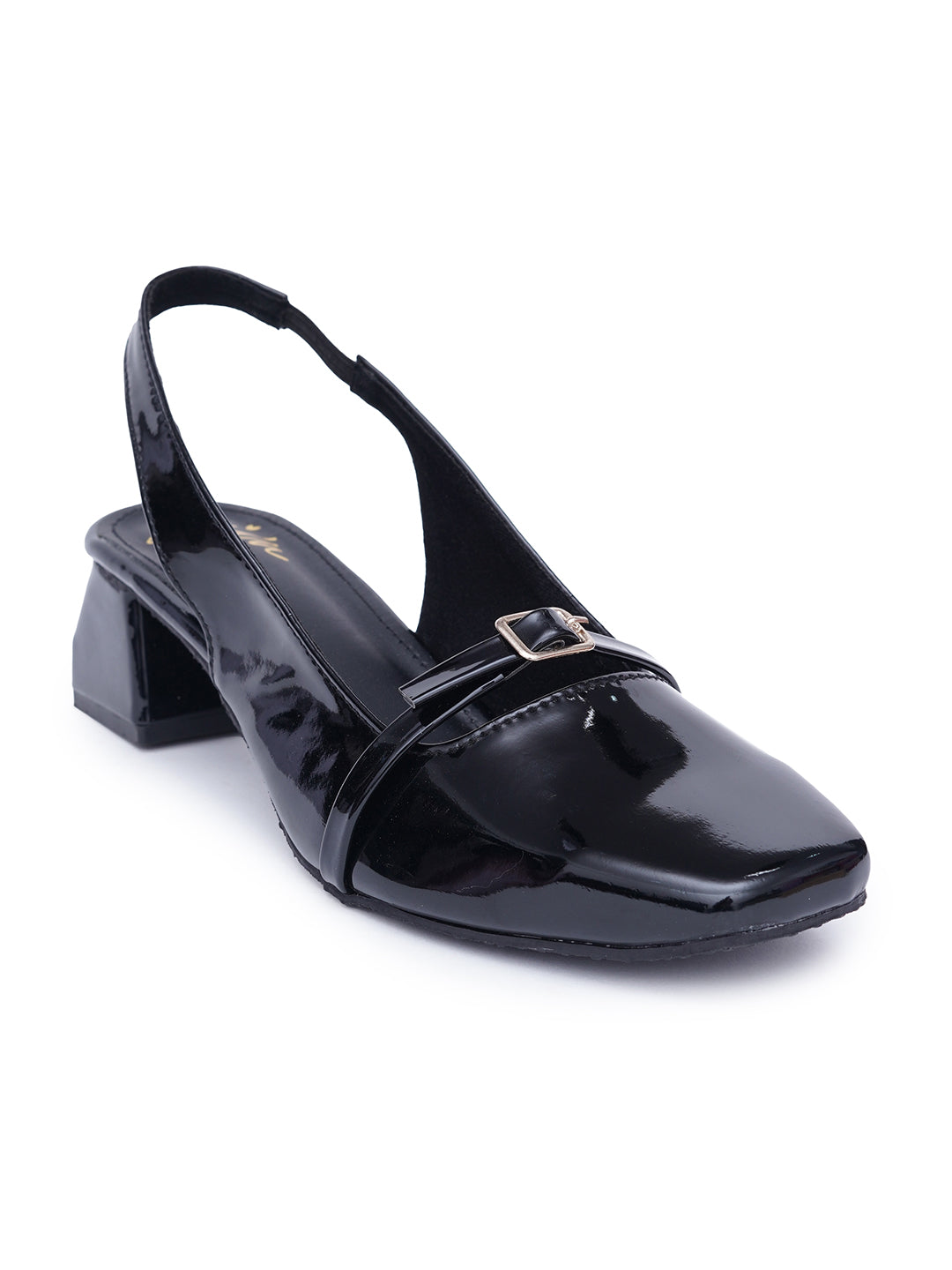 JM LOOKS Square Toe Slingback Block Heel Sandals with Buckle Accent