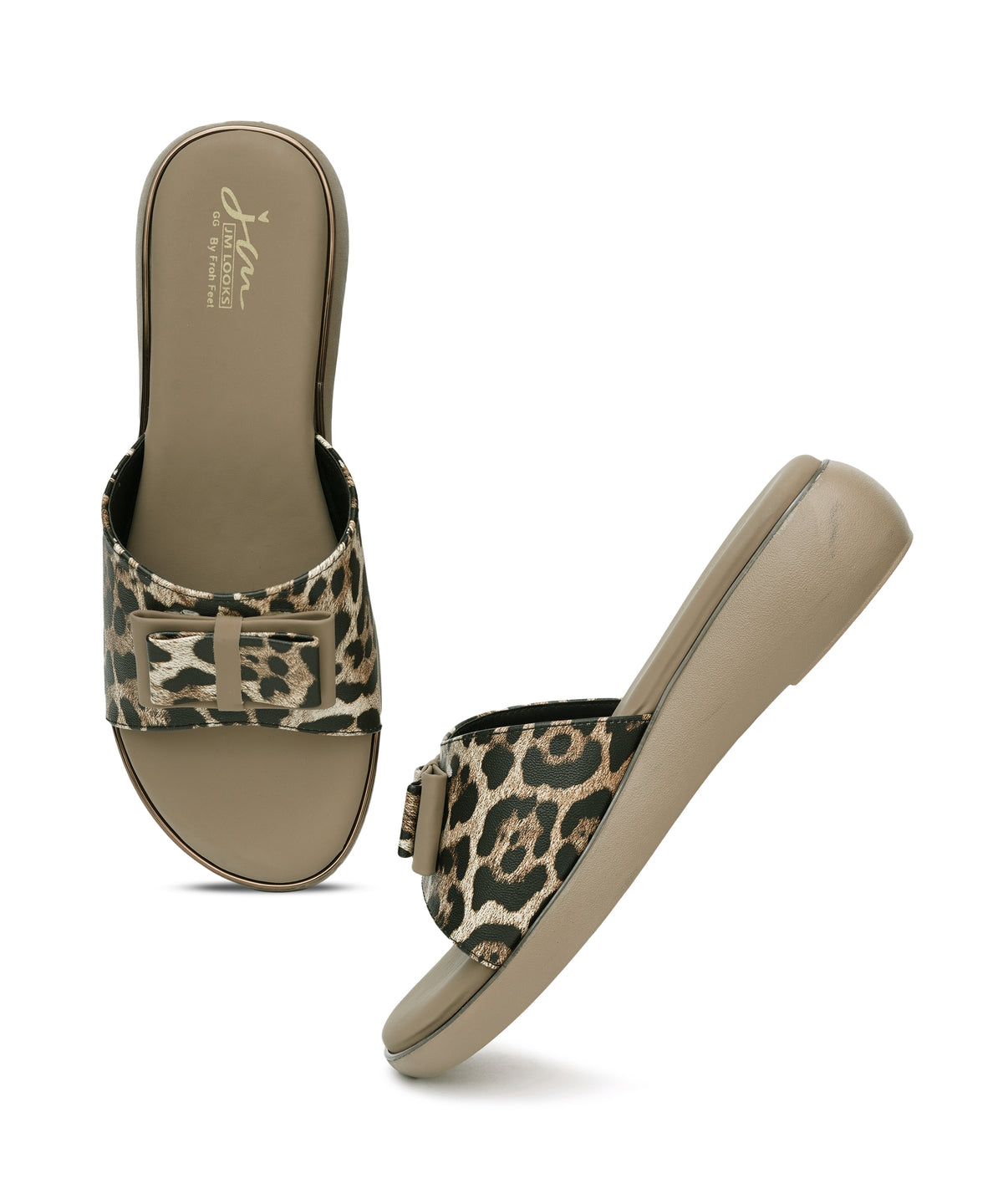 JM LOOKS Leopard Print Slide Sandals with Buckle Accent