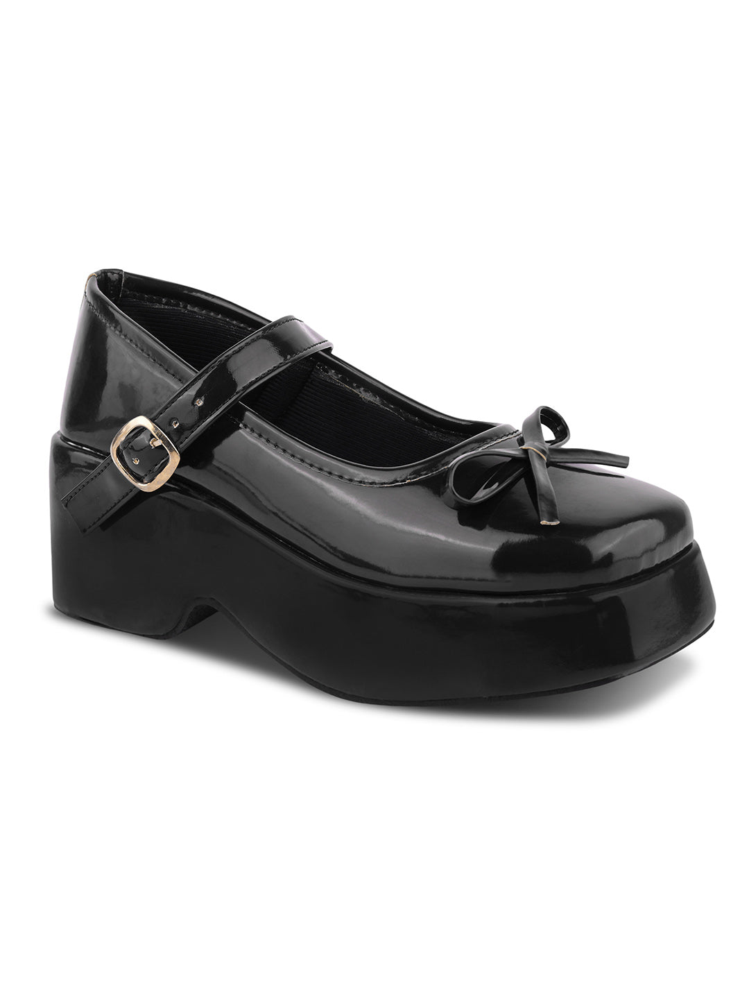 JM LOOKS Glossy Cherry Chunky Platform Mary Jane Shoes with Bow