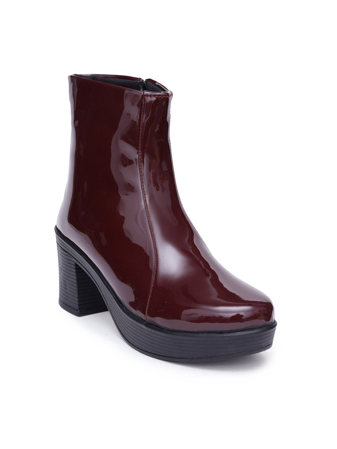 Glossy Finish Block Heel Boot for Women