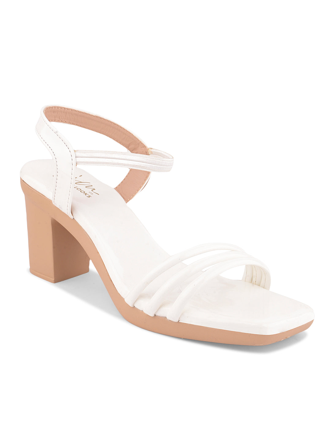 Glossy Finish Strap Block Heel Sandals for Women