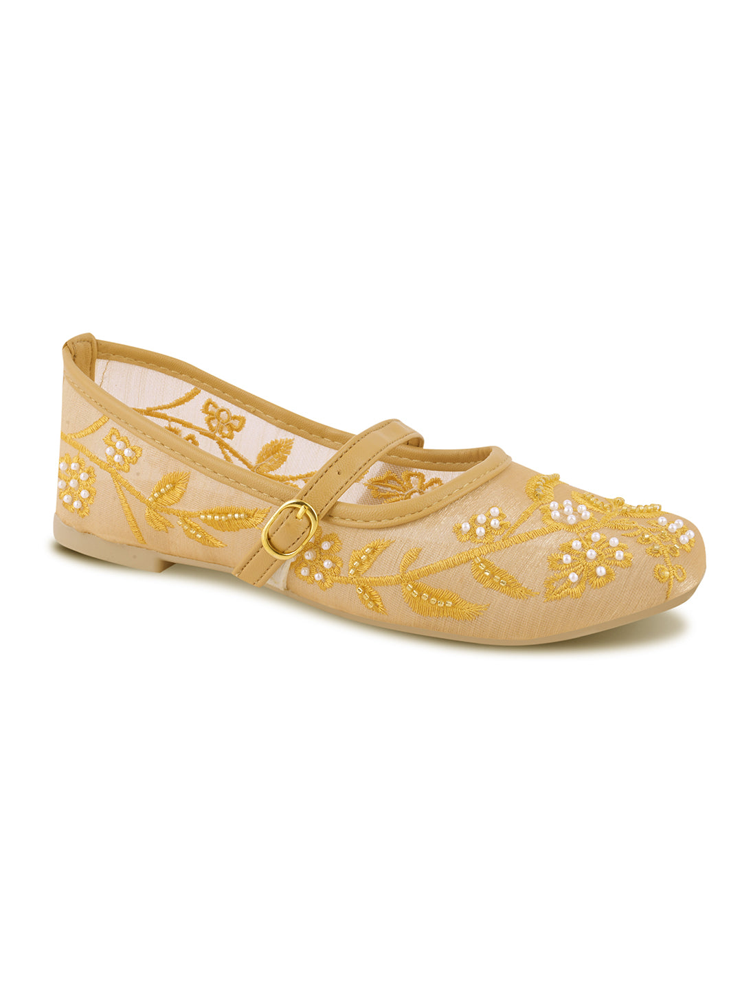 Embroidered Floral Mesh Flat Jutti Shoes for Women