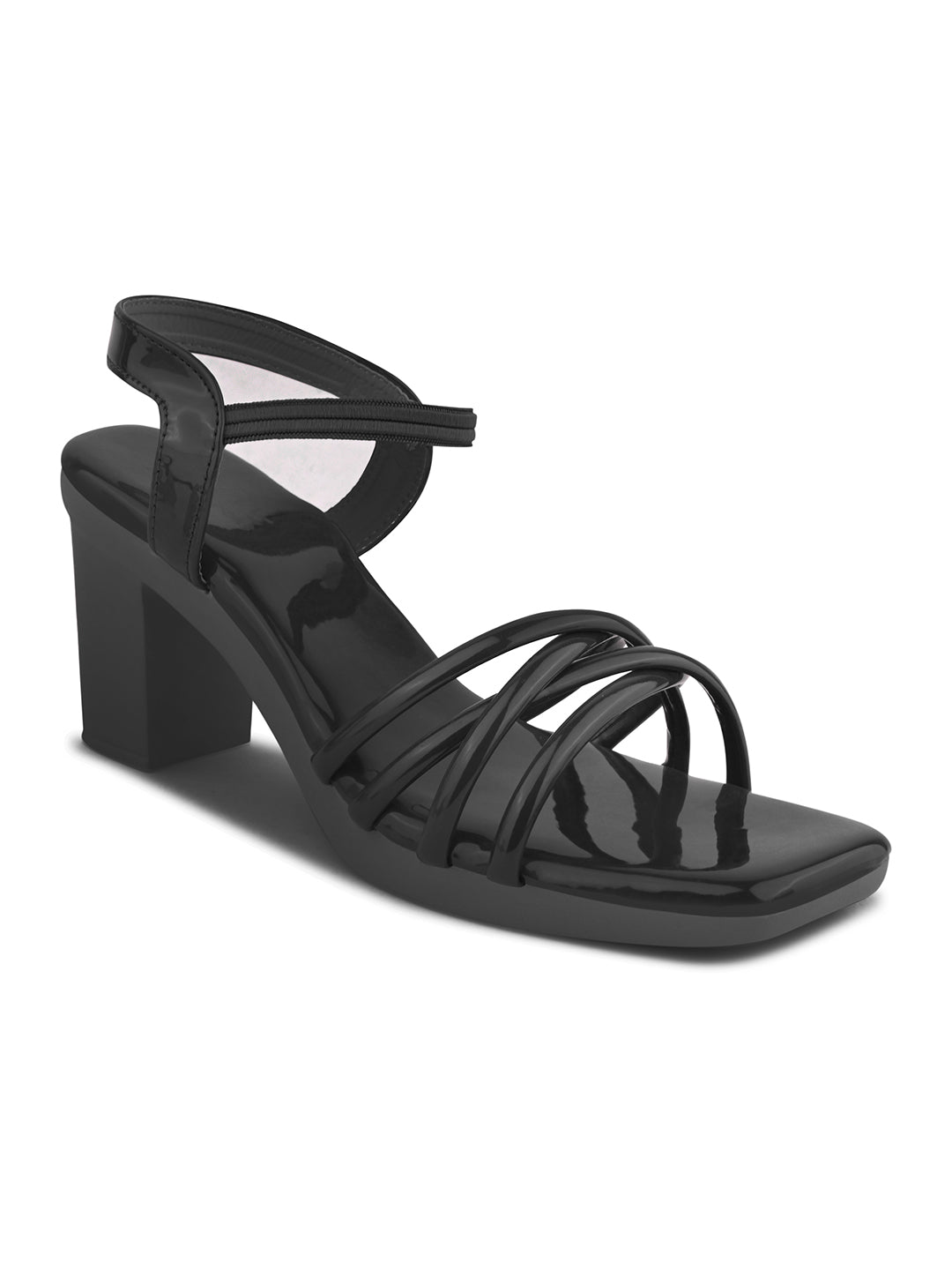 Glossy Finish Strap Block Heel Sandals