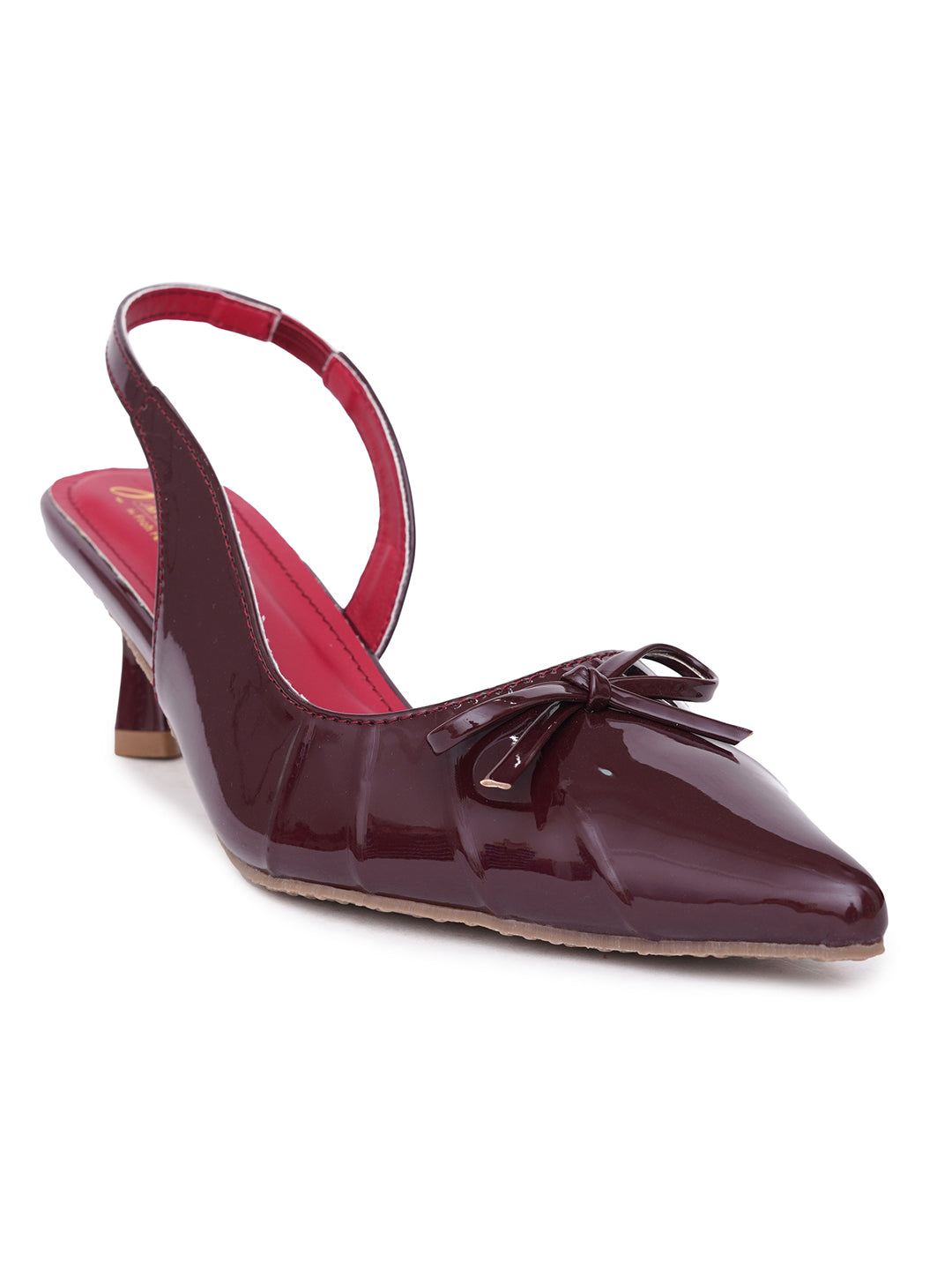 JM LOOKS Pointed Toe Slingback Kitten Heels with Bow Accent