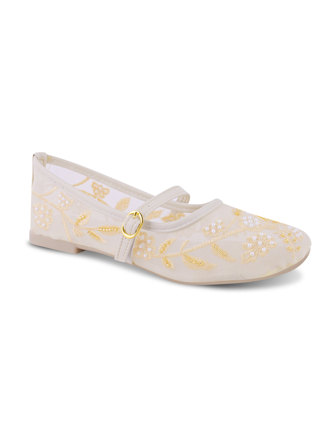 Embroidered Floral Mesh Flat Jutti Shoes for Women