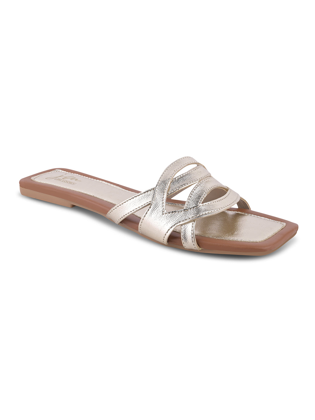 Women Multi-Strap Square Toe Flat Slide Sandals