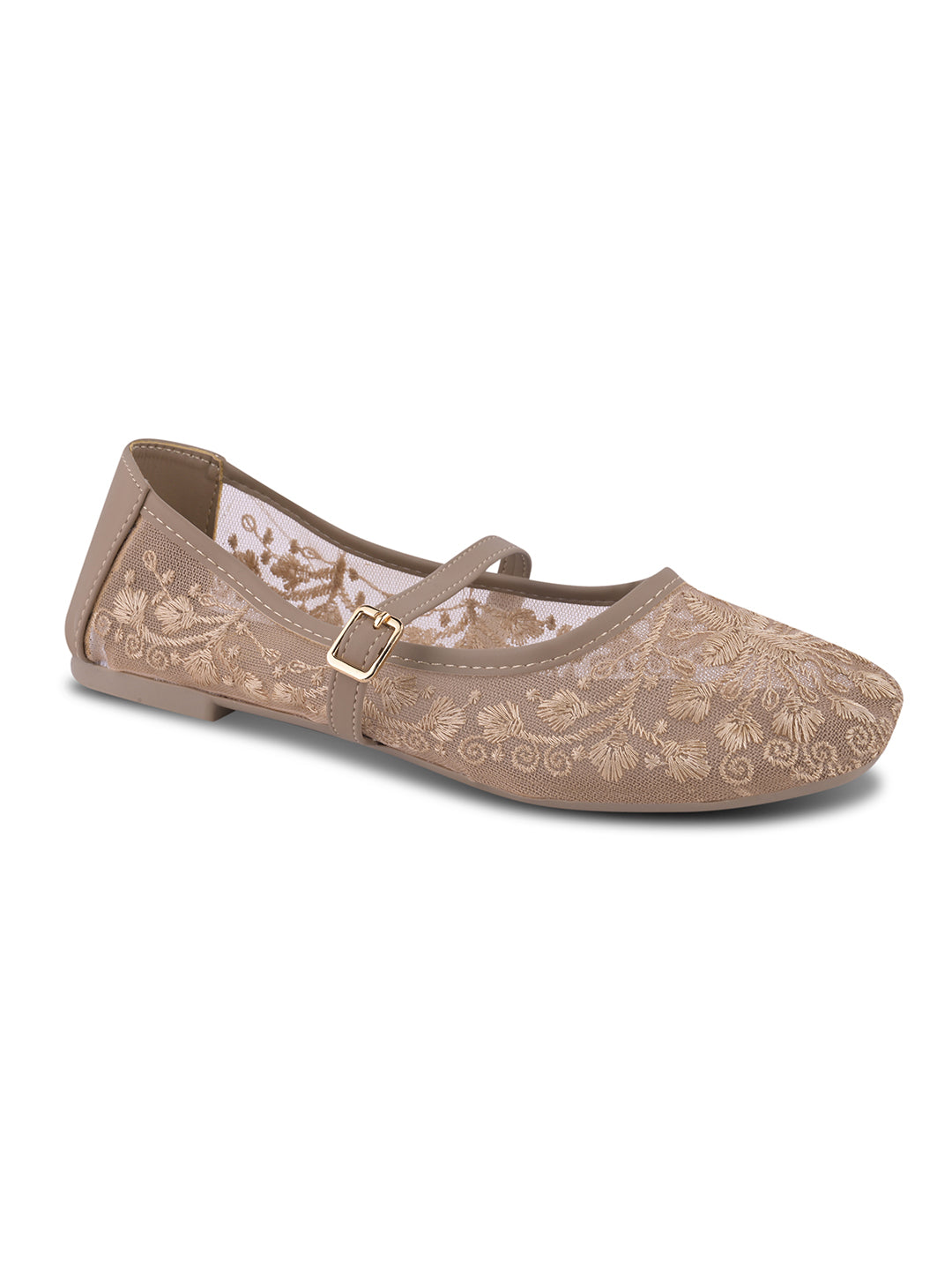 JM LOOKS Floral Embroidered Sheer Flat Sandals with Buckle Strap